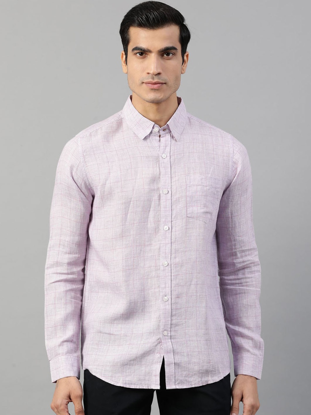 HARSAM Men Lavender Tartan Checks Checked Casual Shirt