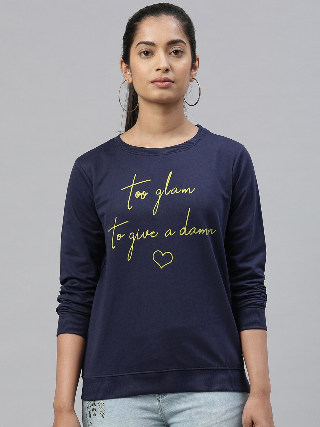 Kryptic Women Navy Blue Printed Sweatshirt