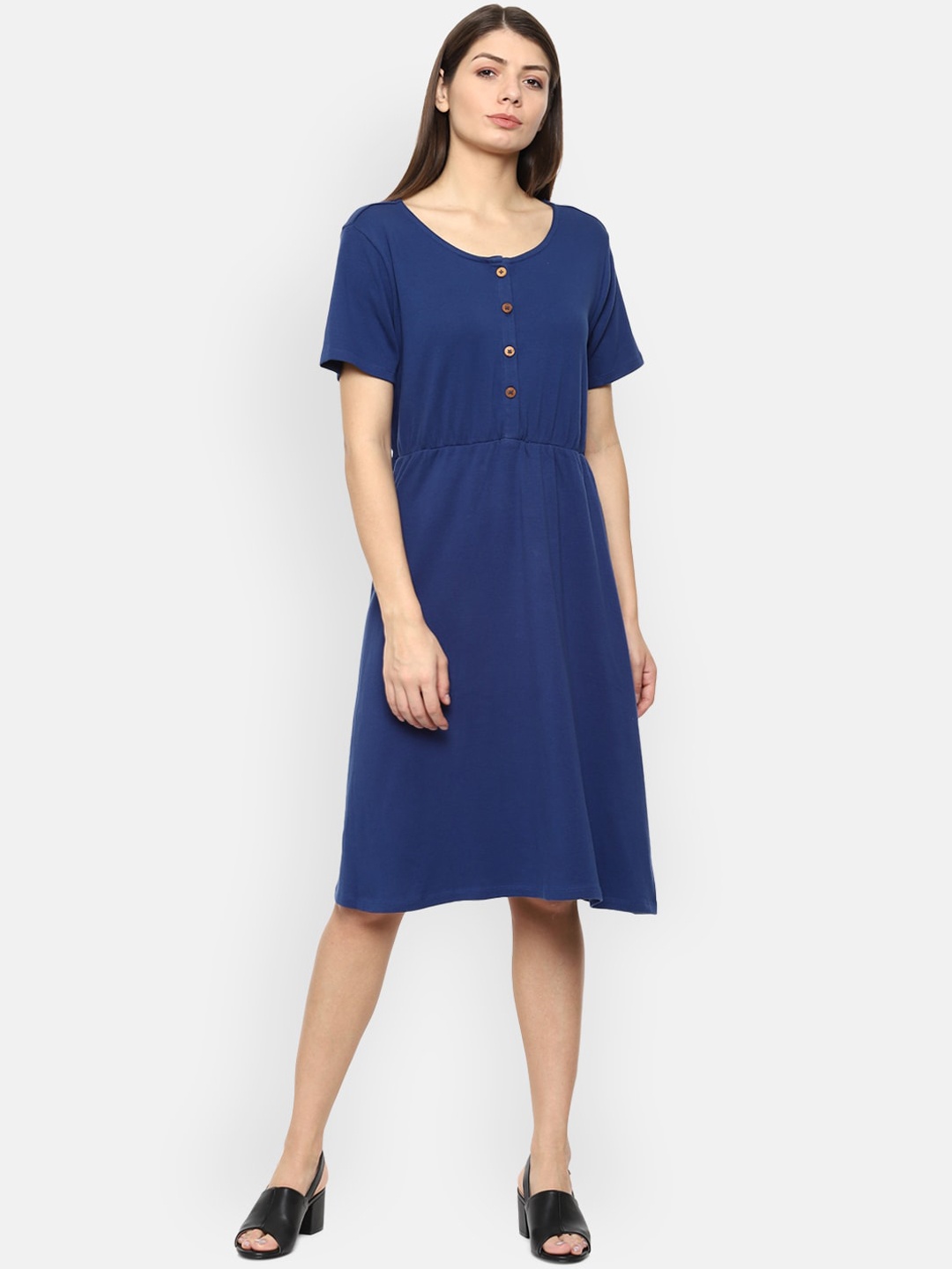 Van Heusen Woman Women Navy Blue Solid Fit and Flare Dress