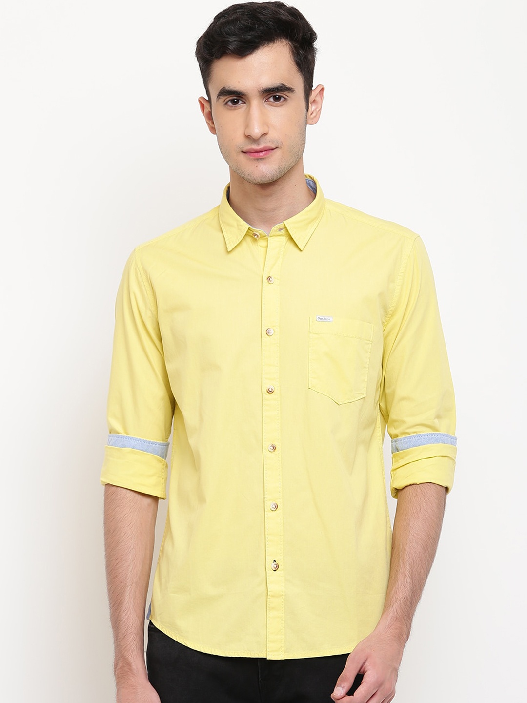 Pepe Jeans Men Yellow Regular Fit Solid Casual Shirt