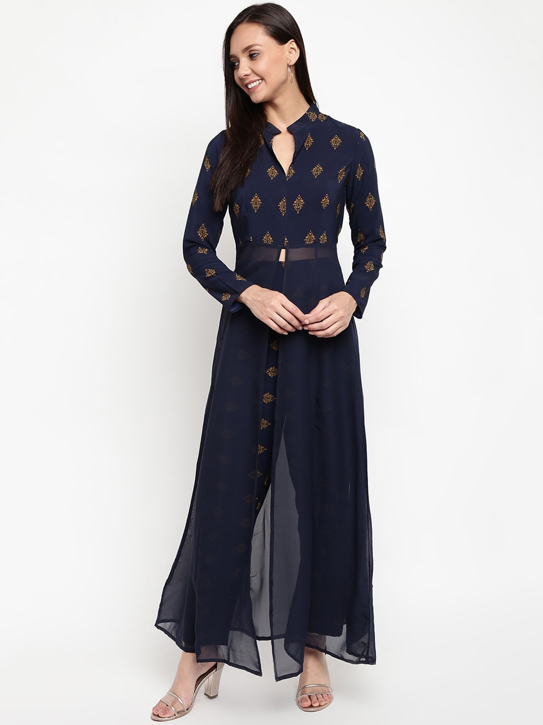 Napra Women Navy Blue Printed Straight Kurta