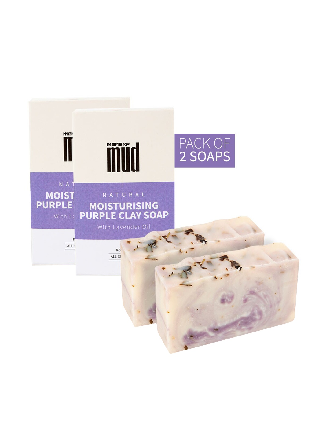 MensXP Set Of 2 Mud Natural Moisturizing Clay Soap With Lavender Oil, Cream