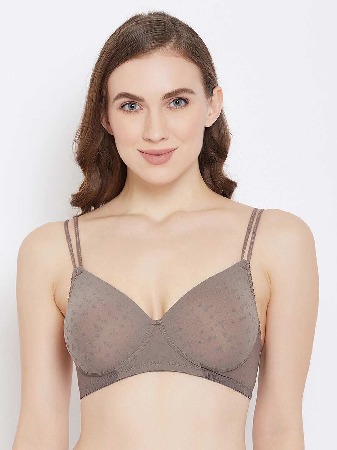 Clovia Brown Printed Non-Wired Lightly Padded T-shirt Bra BR1737A0632B