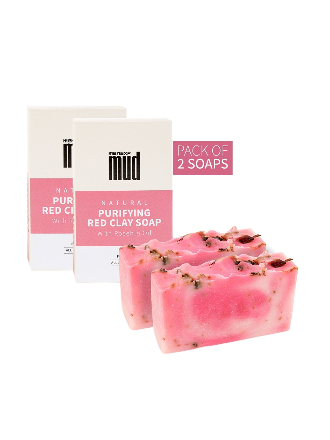 MensXP Mud Natural Purifying Red Clay Soap With Rosehip Oil - Set Of 2, Beige