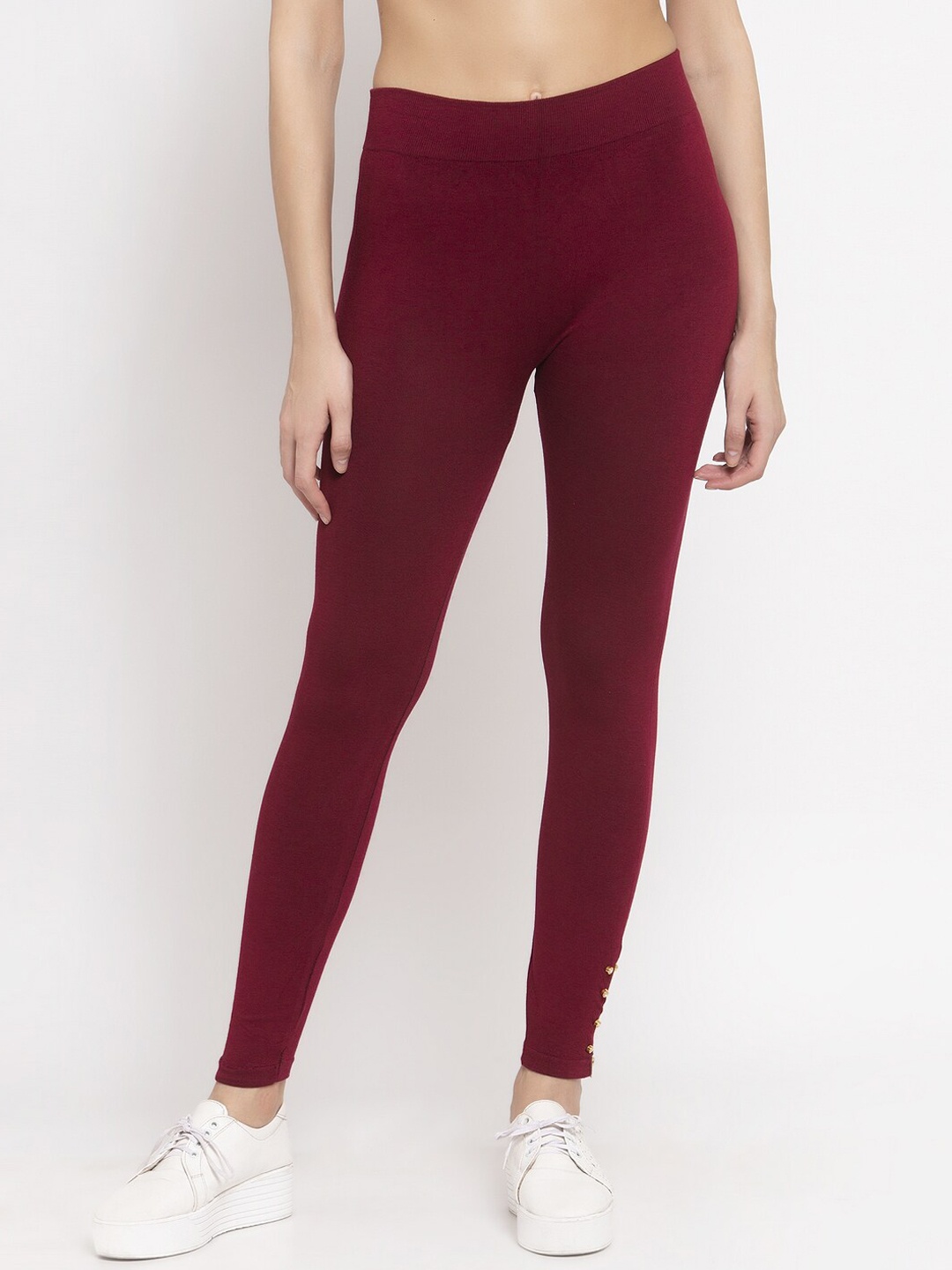KLOTTHE Women Maroon Solid Skinny-Fit Sustainable Treggings