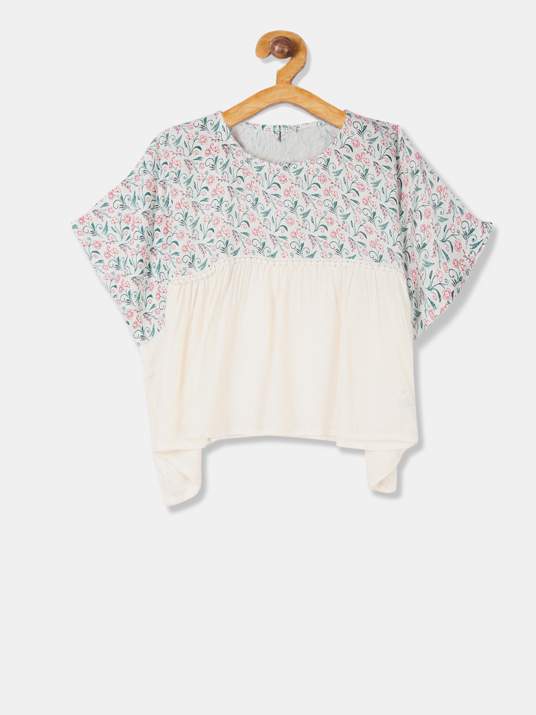 Cherokee Girls Off-White Floral Printed Empire Top
