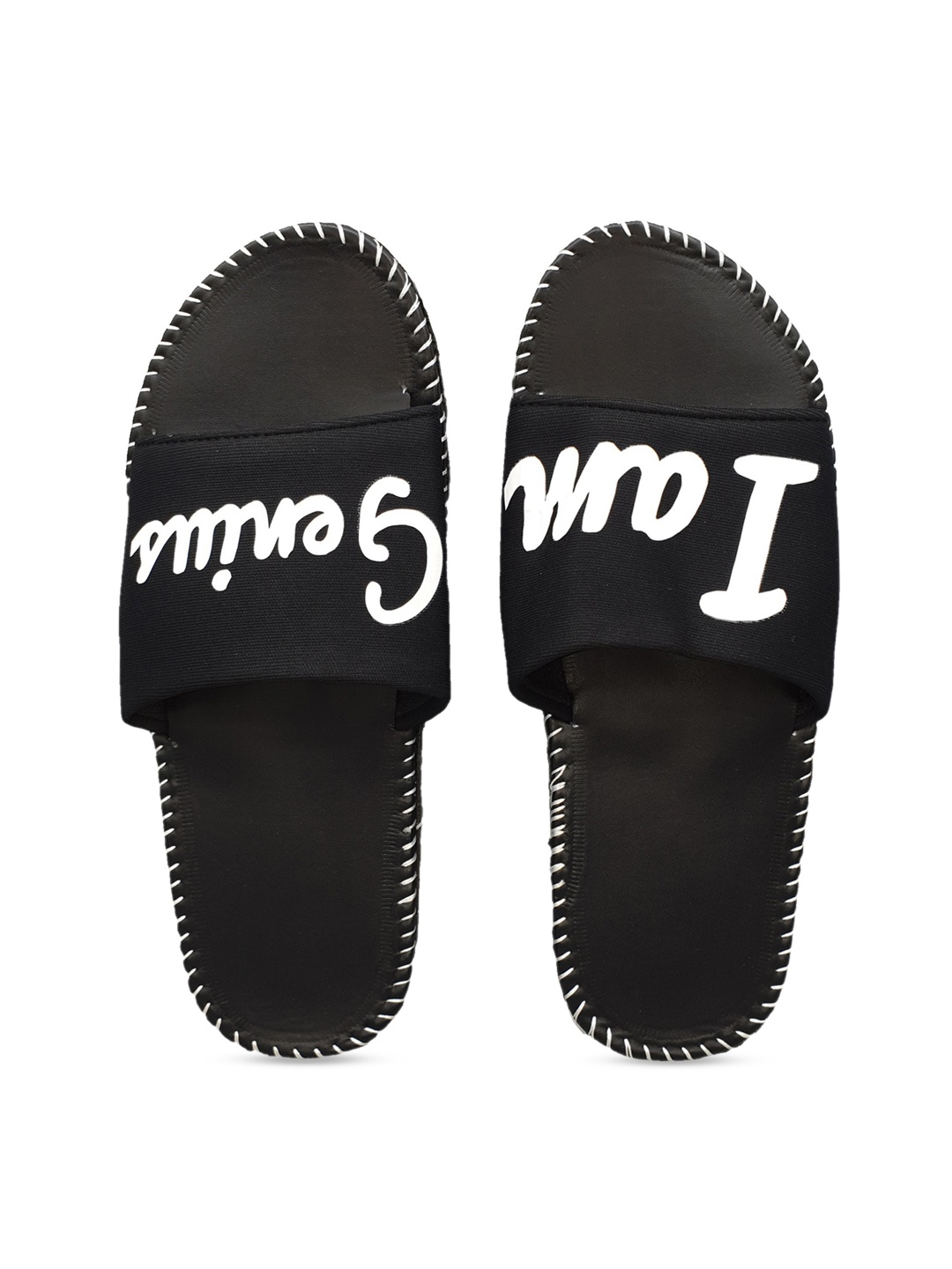 Pampy Angel Men Black & White Printed Sliders