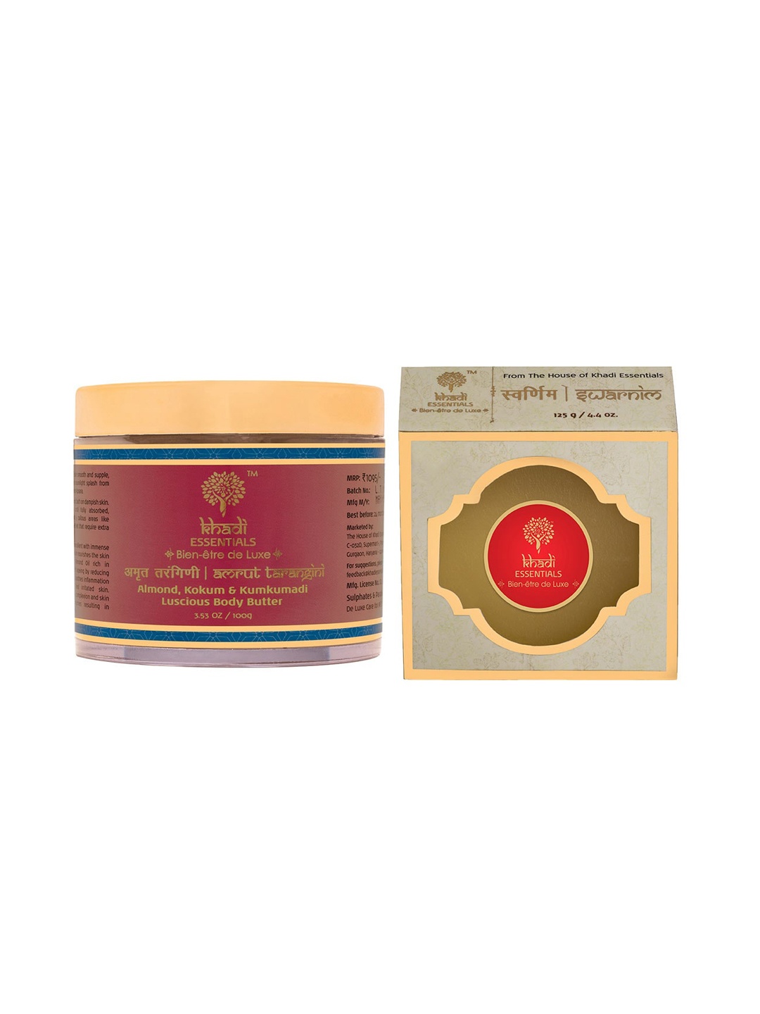 KHADI ESSENTIALS Set of Amrut Tarangini Koum Kumkumadi Body Butter & Swarnim Bath Bar, Lime green
KHADI ESSENTIALS Set of Amrut Tarangini Koum Kumkumadi Body Butter & Swarnim Bath Bar, Lime green