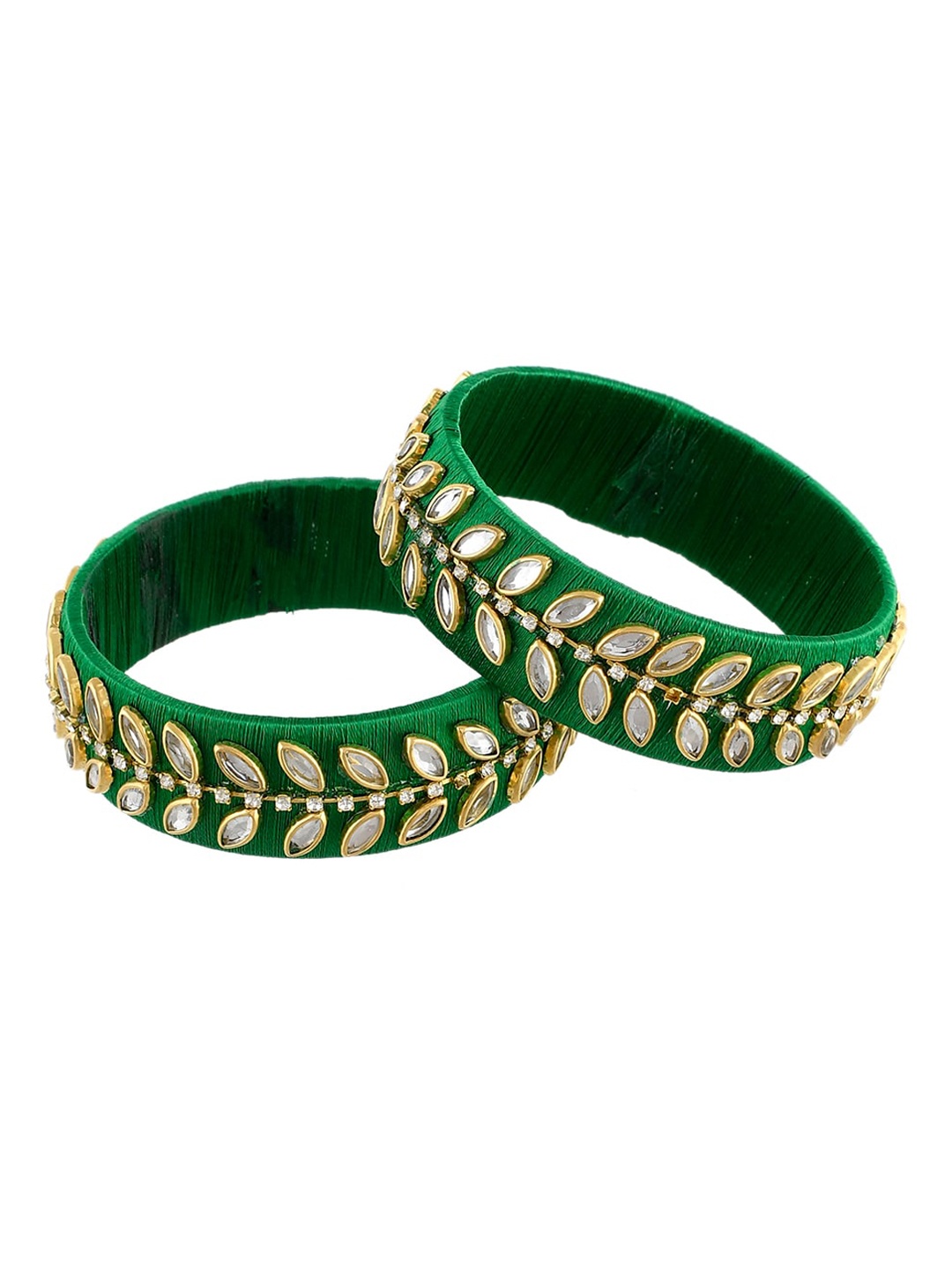 Silvermerc Designs Set Of 2 Gold-Plated Green & White Stone-Studded Handcrafted Bangles
Silvermerc Designs Set Of 2 Gold-Plated Green & White Stone-Studded Handcrafted Bangles