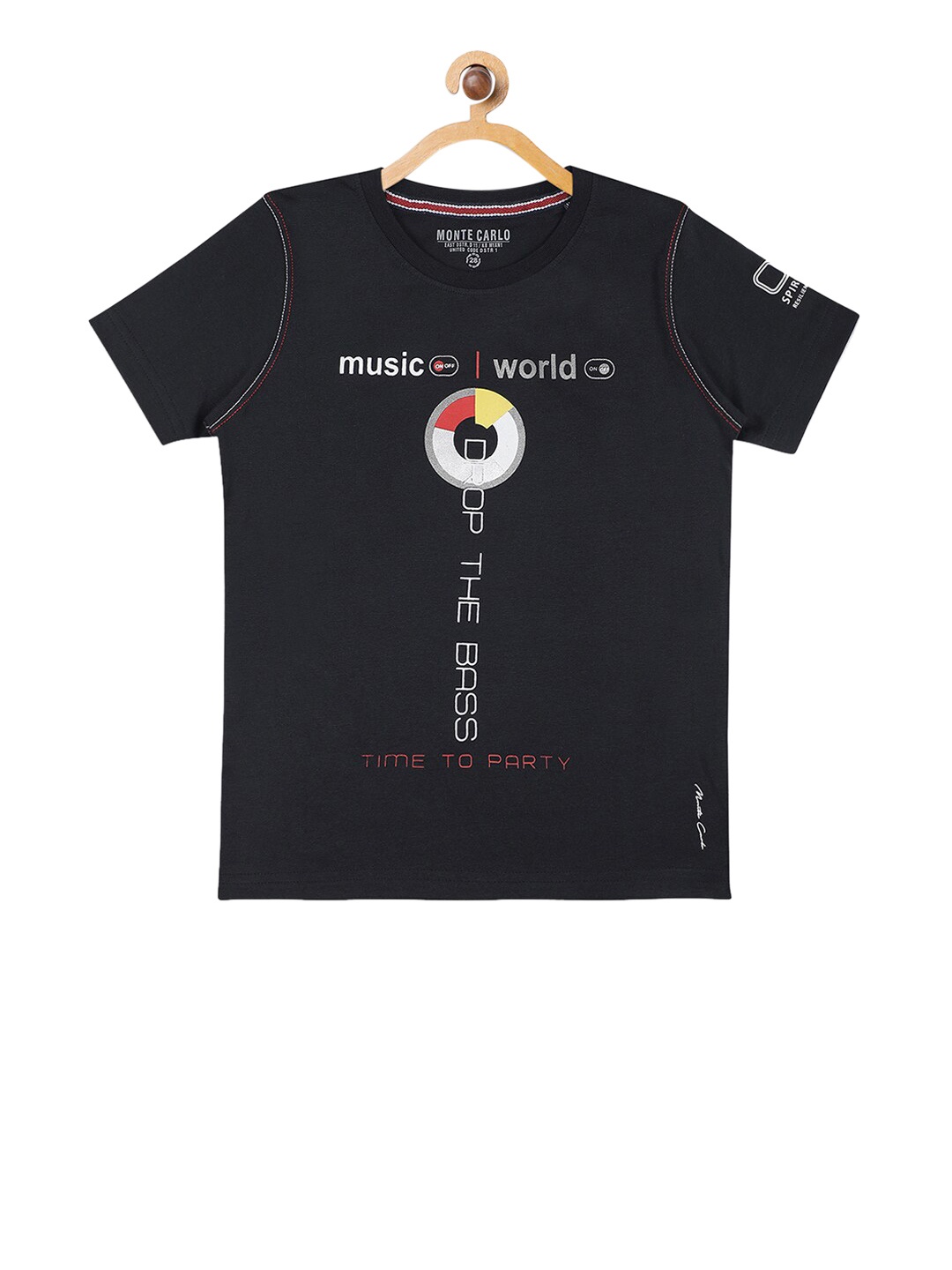 Monte Carlo Boys Black Printed Round Neck T-shirt