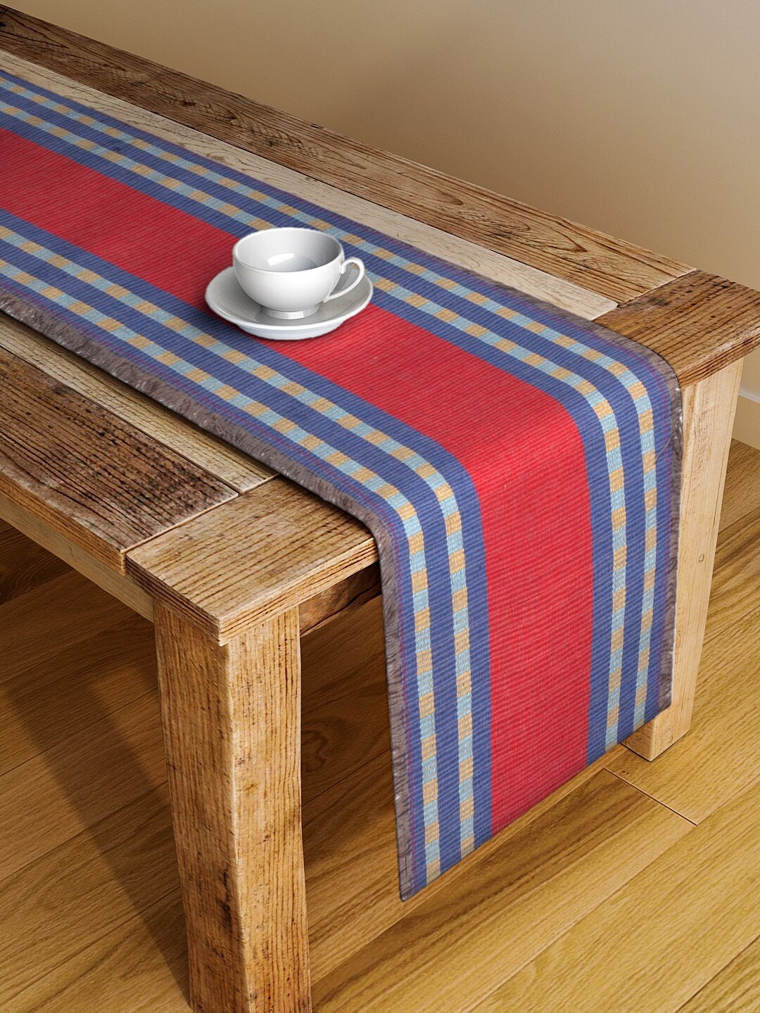 KLOTTHE Set of 3 Red & Blue Striped Hand-Tufted Table Runners