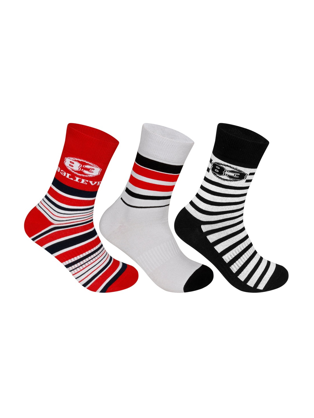 Supersox Unisex Pack of 3 Striped 83- The Film Calf-Length Socks, Black