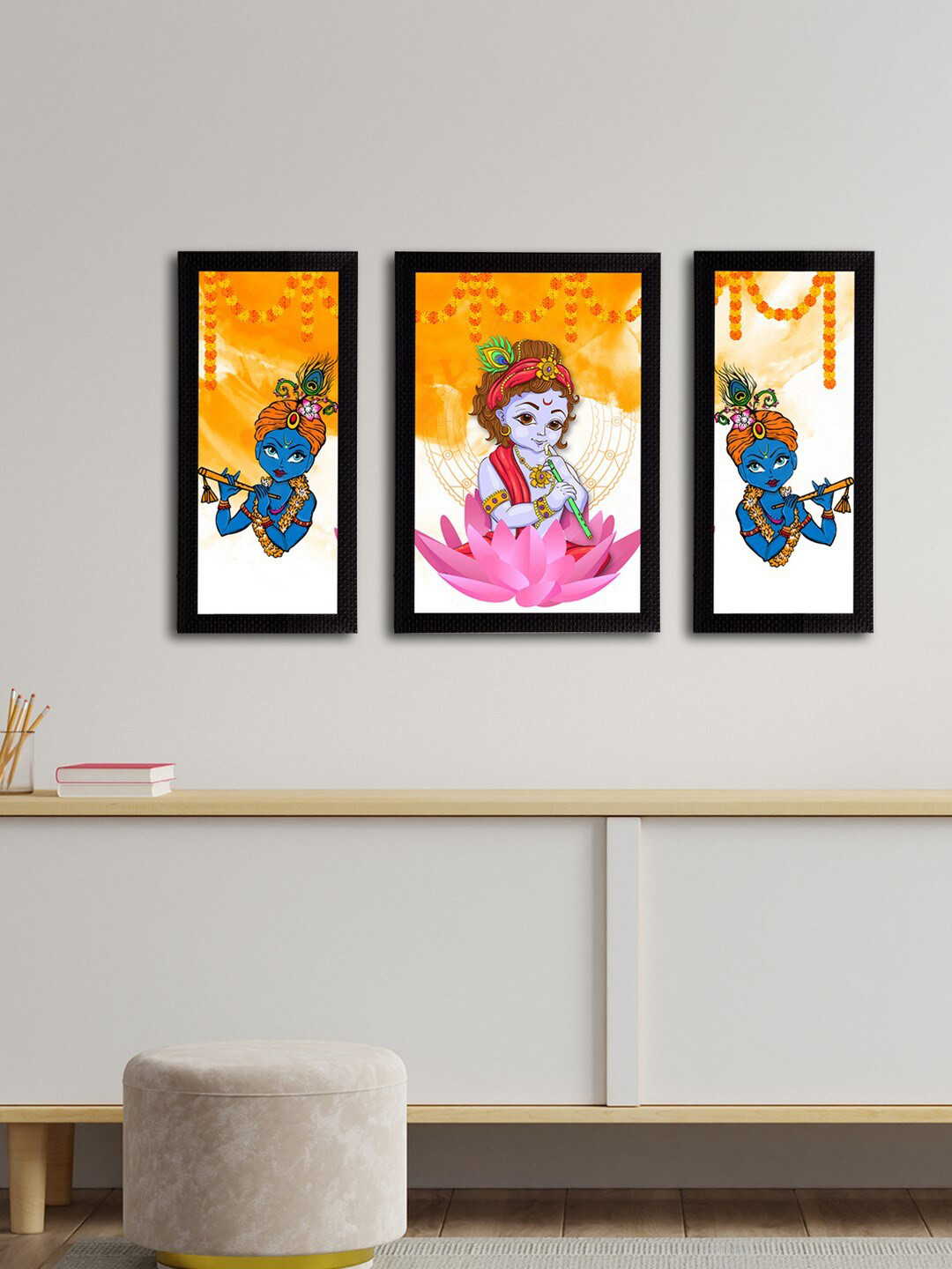 eCraftIndia Set of 3 Black & Orange Lord Krishna Satin Matt Texture UV Art Paintings 
eCraftIndia Set of 3 Black & Orange Lord Krishna Satin Matt Texture UV Art Paintings