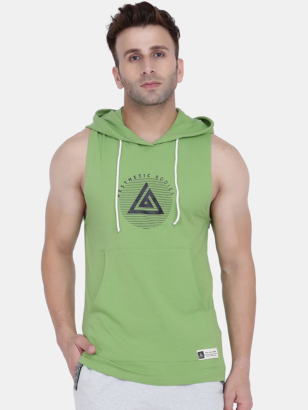 Aesthetic Bodies Men Green Solid Hood T-shirt