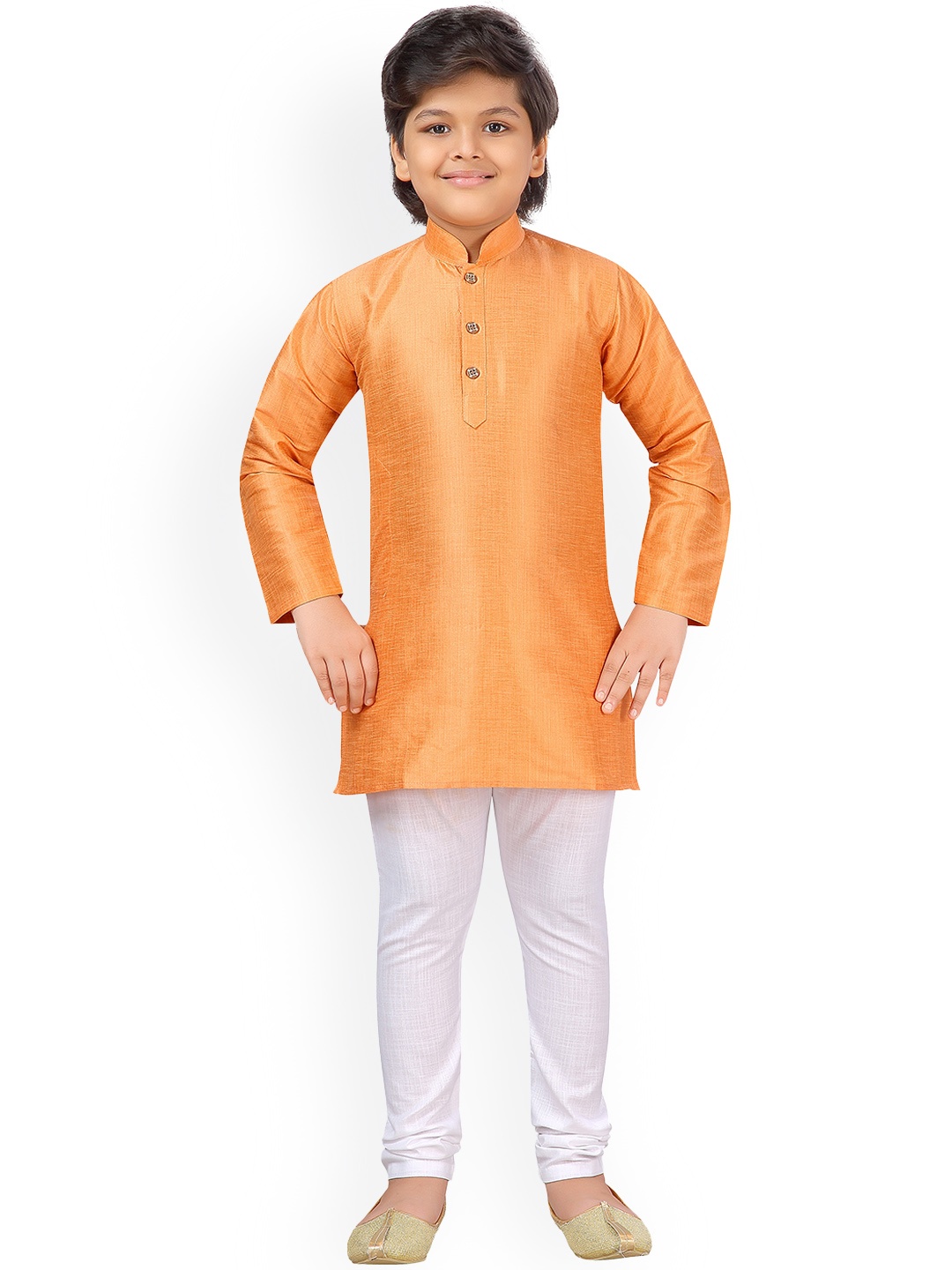 Aj DEZInES Boys Orange & White Solid Kurta with Pyjamas