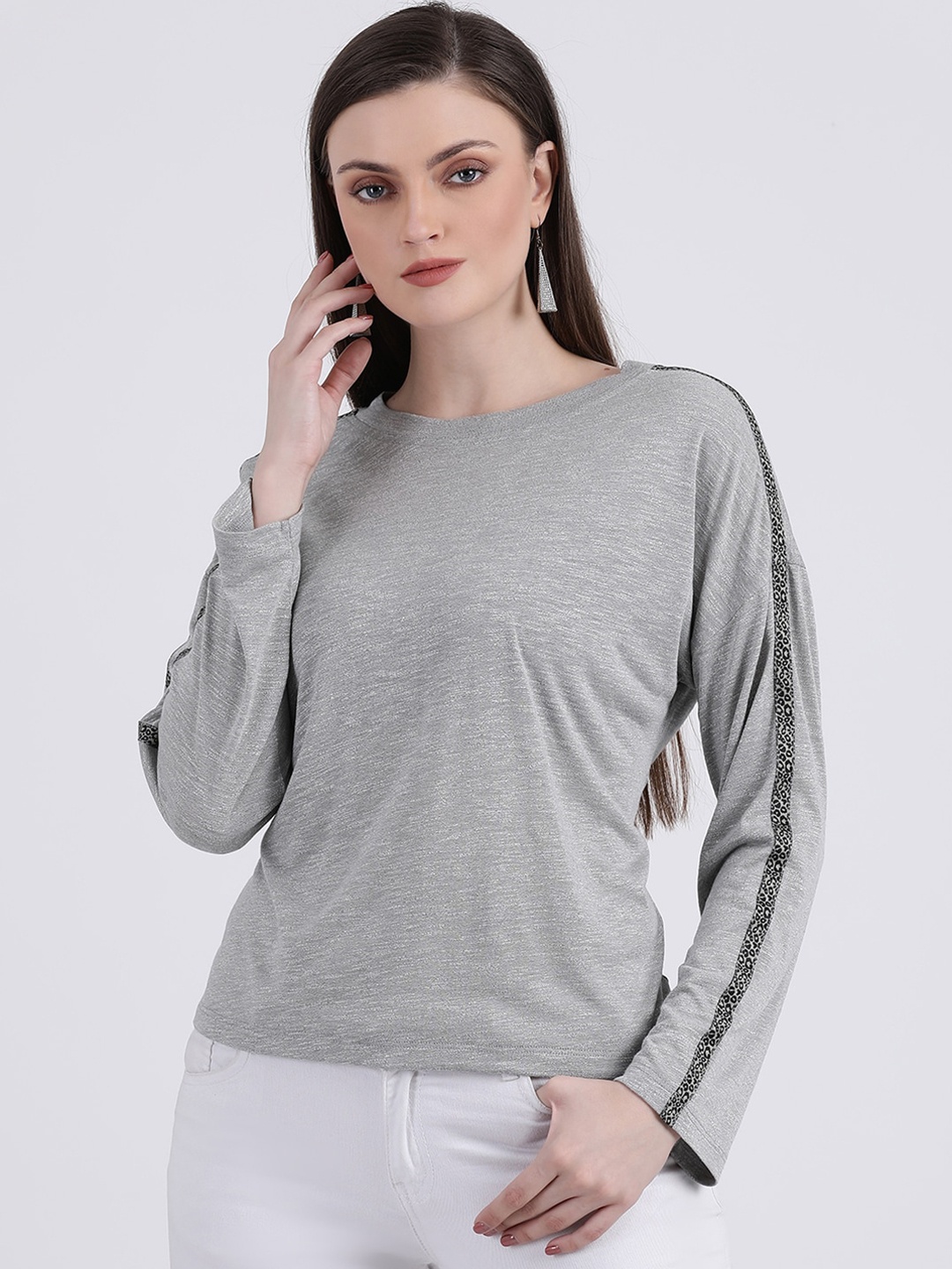 Zink London Women Grey Striped Top