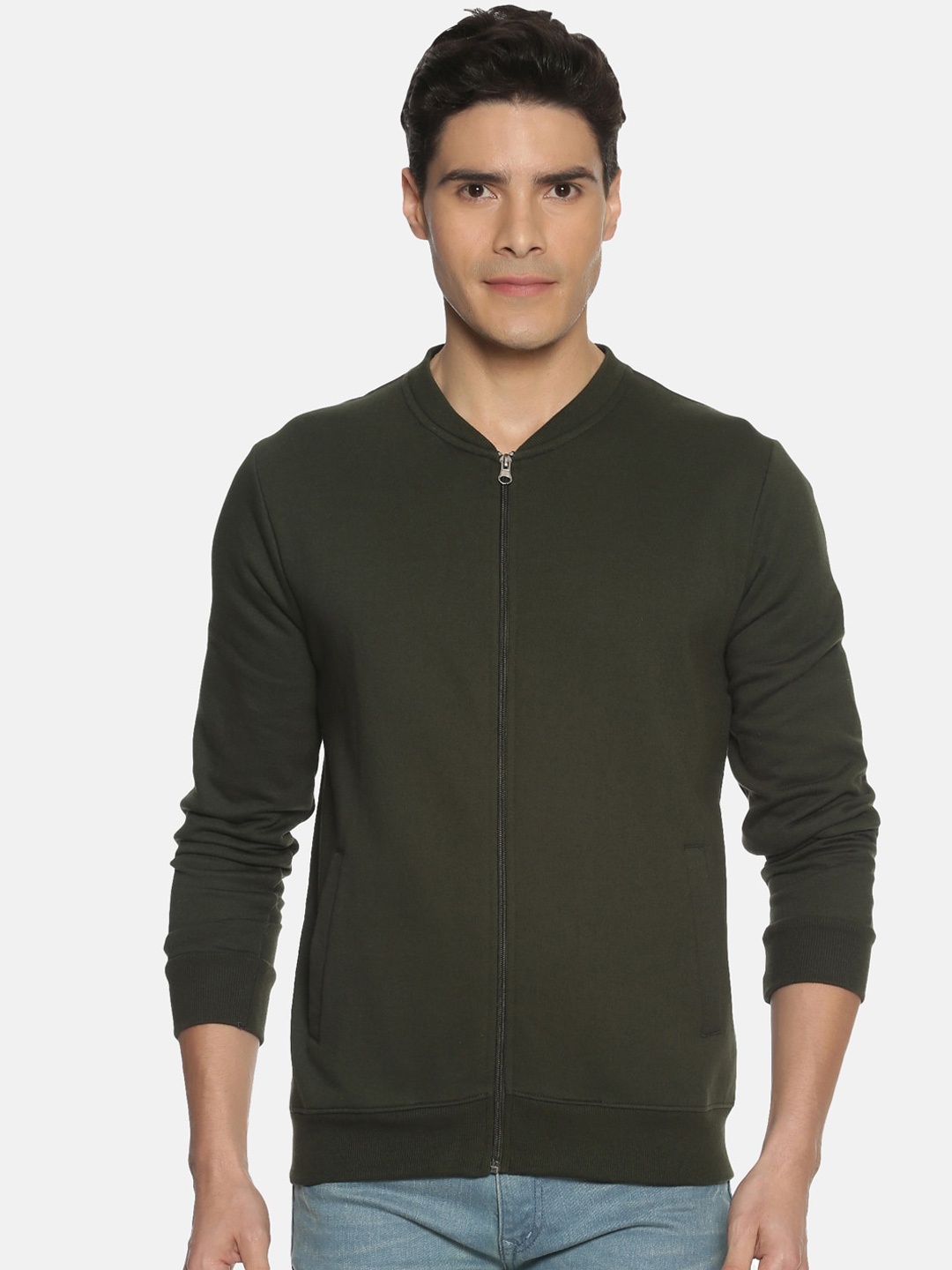IVOC Men Olive Green Solid Sweatshirt