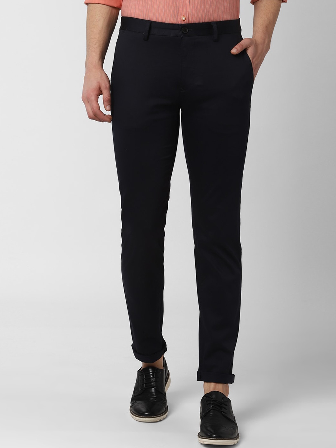 Peter England Casuals Men Black Slim Fit Solid Regular Trousers