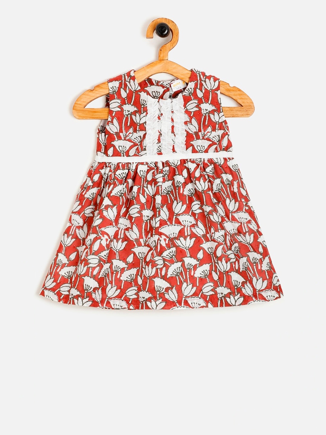 Aomi Girls Orange Printed Fit and Flare Dress
