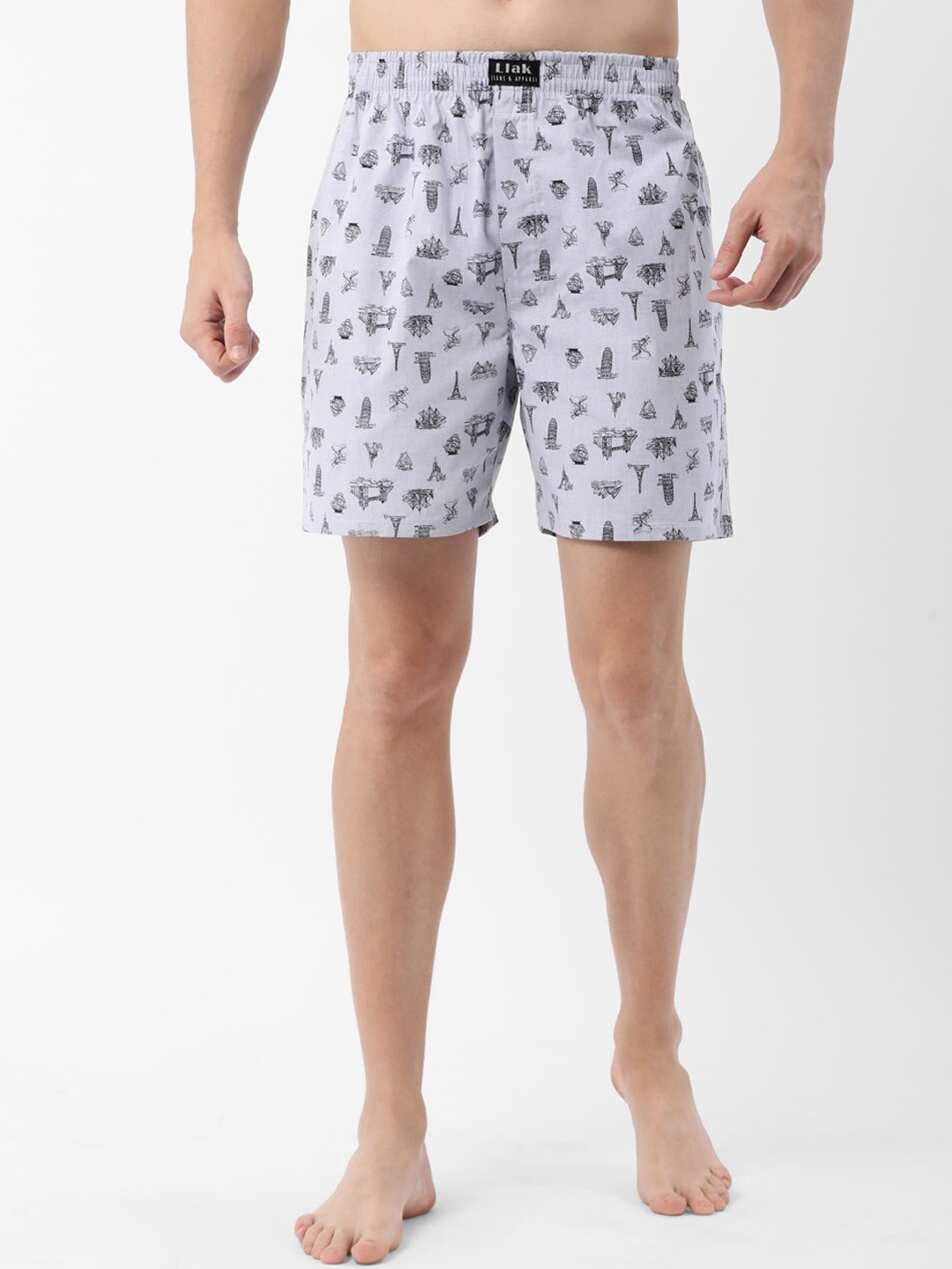 Llak Jeans Men Grey & Black Printed Pure Cotton Boxers 08-BP