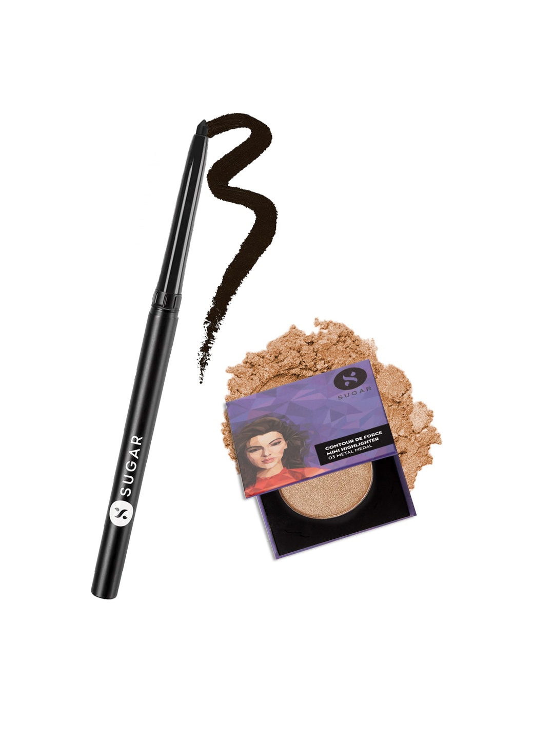 SUGAR Cosmetics Set of 2 Intense Kajal & Mini Highlighter - 03 Metal Medal (Soft Gold), Multi
SUGAR Cosmetics Set of 2 Intense Kajal & Mini Highlighter - 03 Metal Medal (Soft Gold), Multi