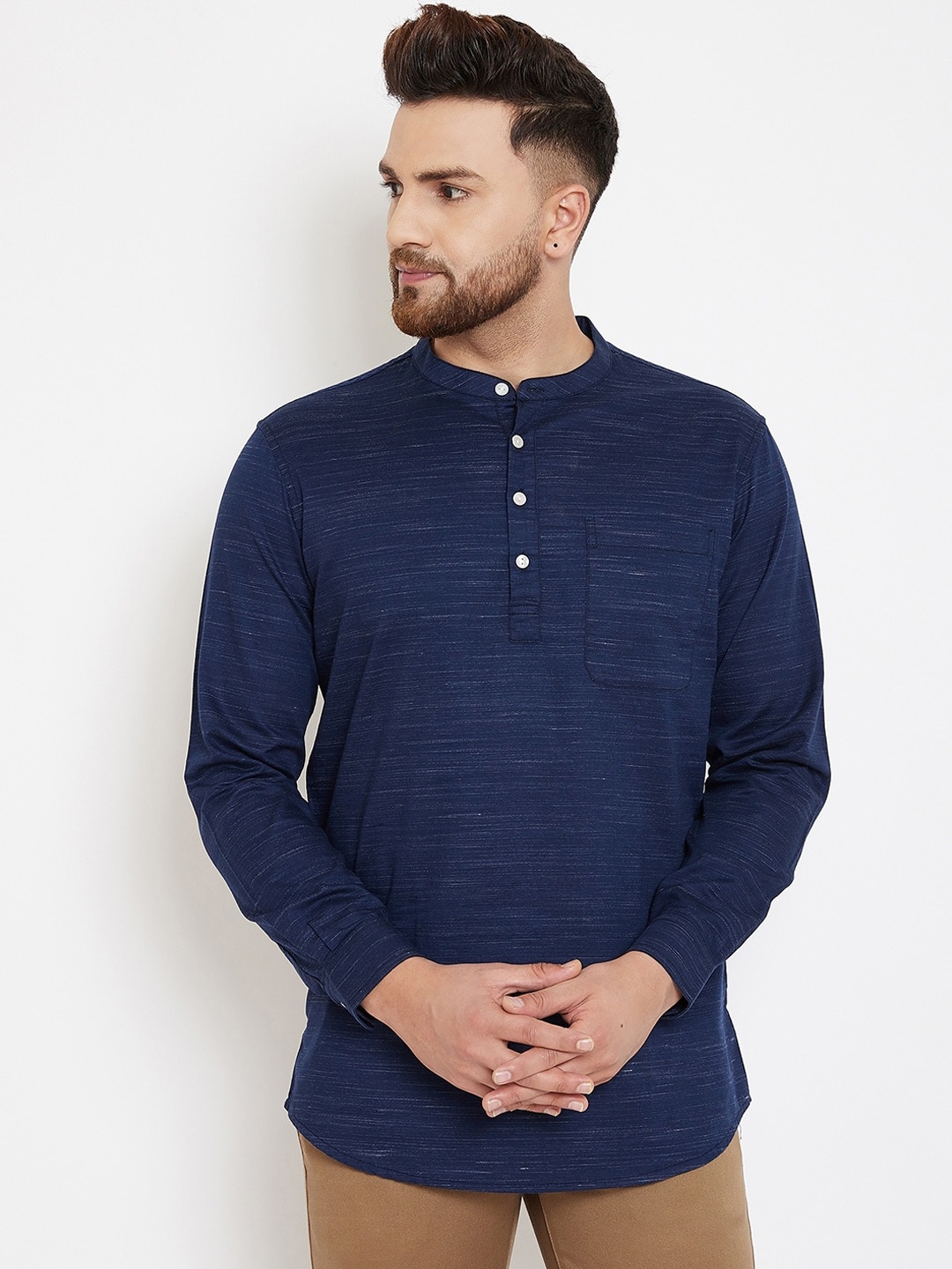 Canary London Men Navy Blue Smart Slim Fit Self Design Casual Shirt