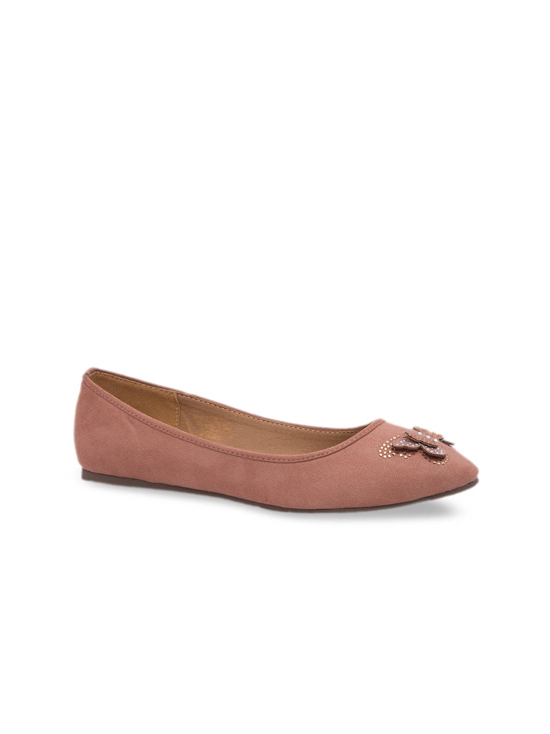 Inc 5 Women Peach-Coloured Embellished Synthetic Suede Ballerinas