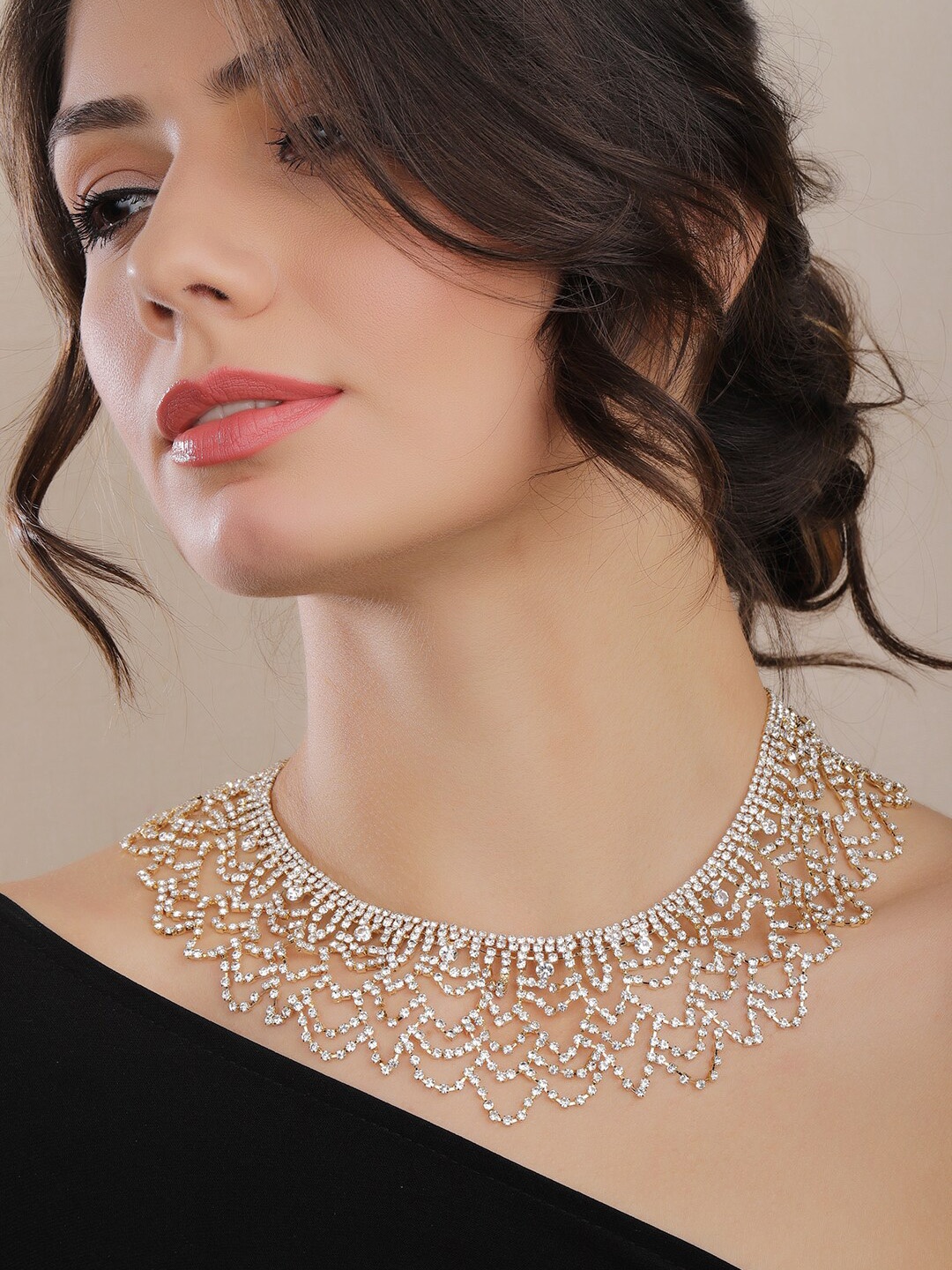 Rubans Premium 18K Gold Plated Crystal & Zirconia Studded Stylish Statement Necklace, White
Rubans Premium 18K Gold Plated Crystal & Zirconia Studded Stylish Statement Necklace, White