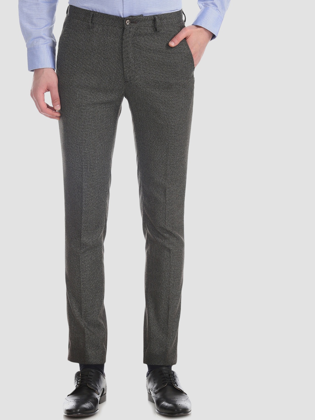 Arrow Men Brown Slim Fit Self Design Formal Trousers