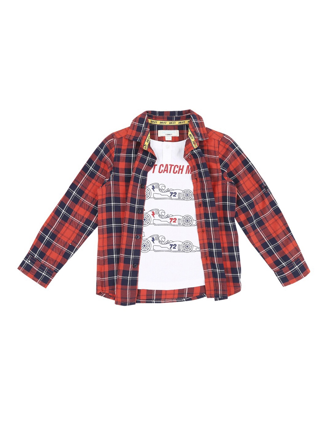 Pantaloons Junior Boys Red & White Regular Fit Checked Casual Shirt