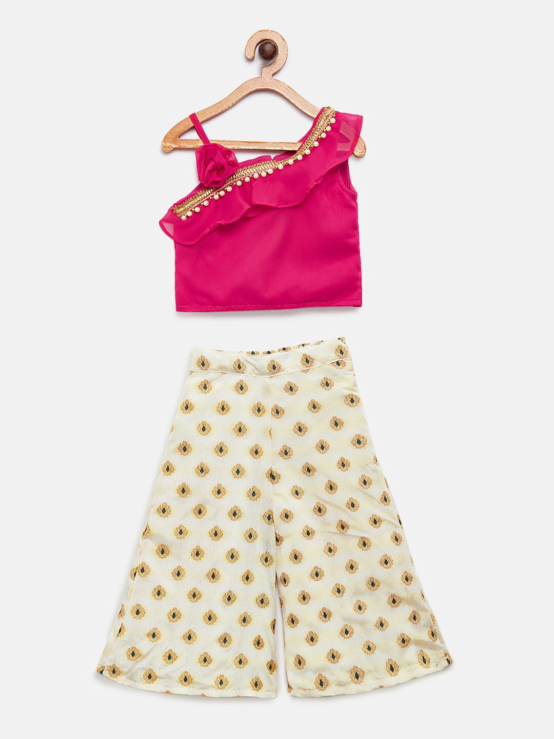 MANY FROCKS & Girls Pink & White Solid Top with Palazzos