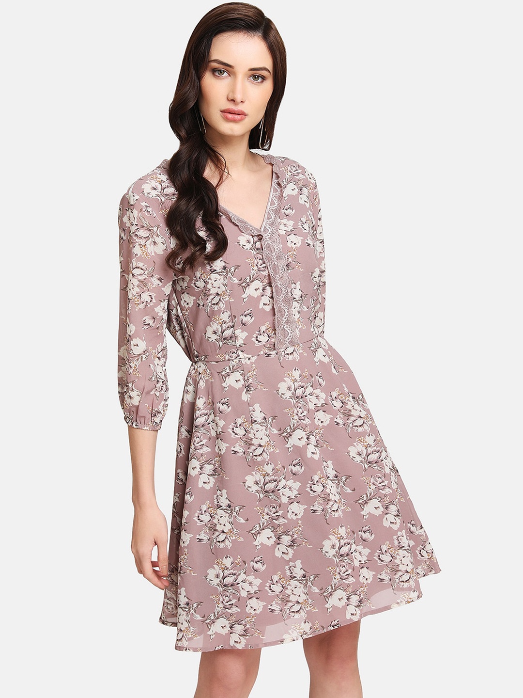 Kazo Women Mauve Printed Fit and Flare Dress