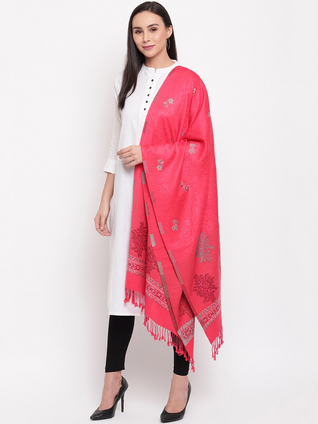 HK colours of fashion Women Pink Printed Woolen Stole