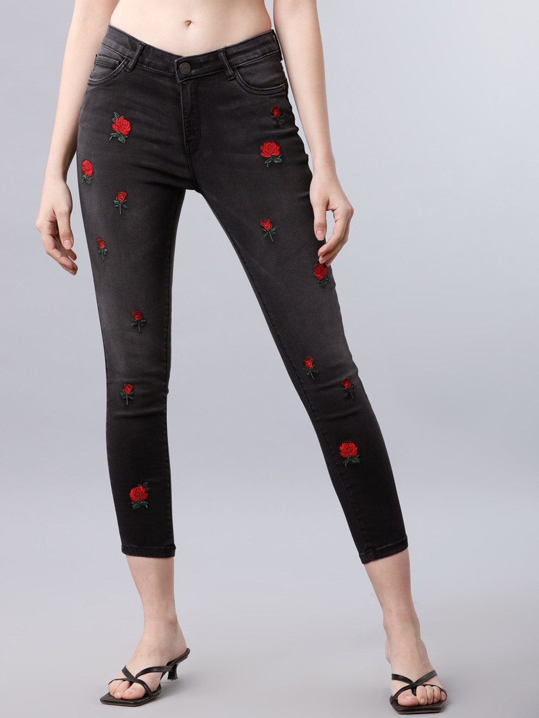 Tokyo Talkies Women Black & Red Regular Fit High-Rise Clean Look Jeans