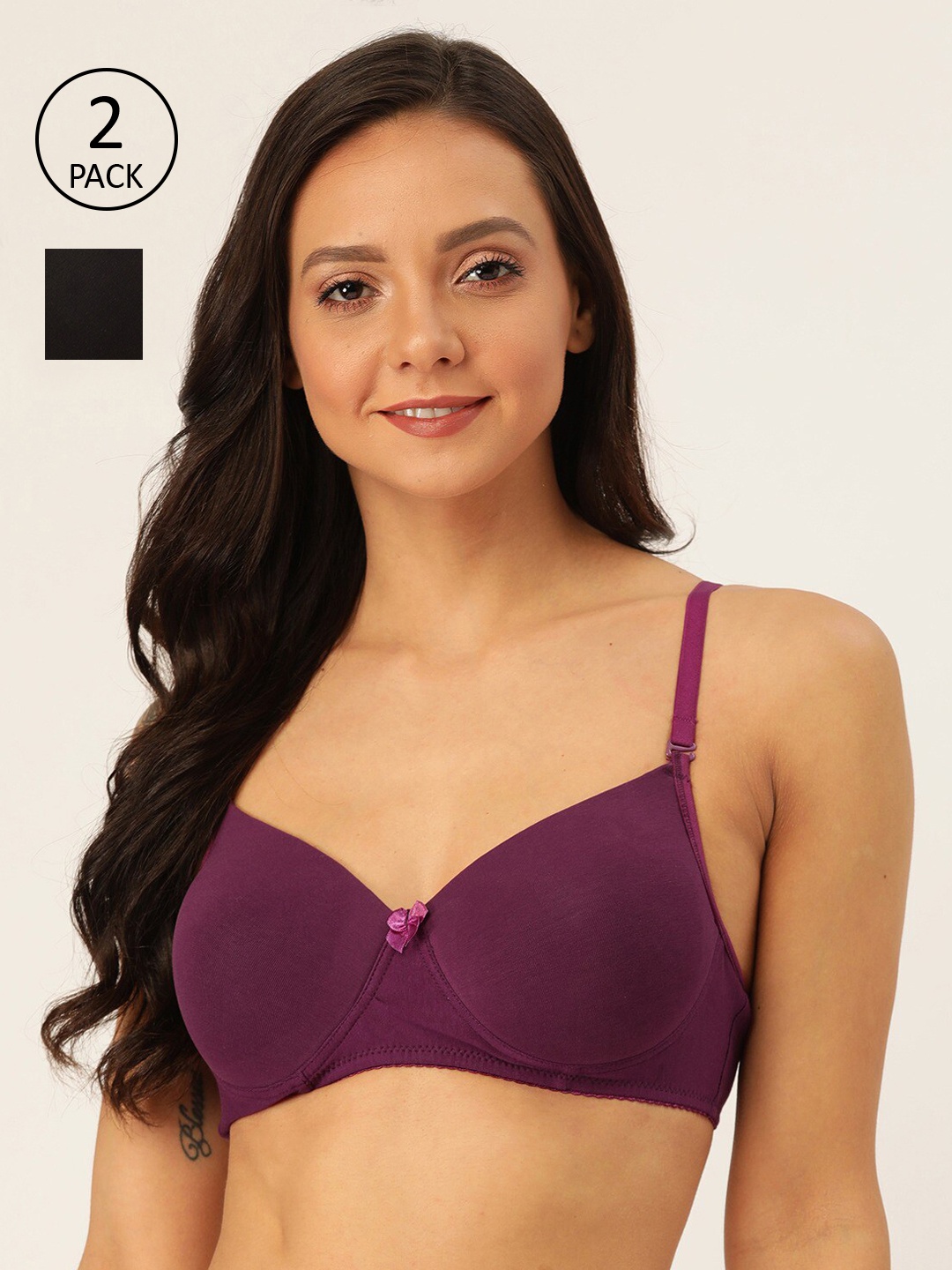 Lady Lyka Pack of 2 Solid Non-Wired Lightly Padded T-shirt Bras WHITE-ROSE-PPL-BLK-Multi, Purple
Lady Lyka Pack of 2 Solid Non-Wired Lightly Padded T-shirt Bras WHITE-ROSE-PPL-BLK-Multi, Purple