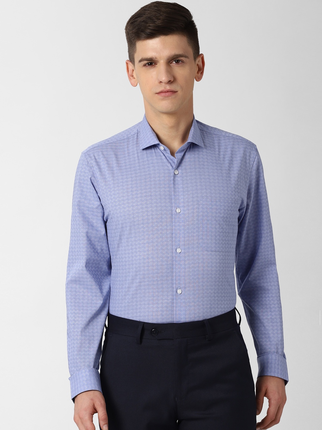 Peter England Men Blue Slim Fit Self Design Formal Shirt