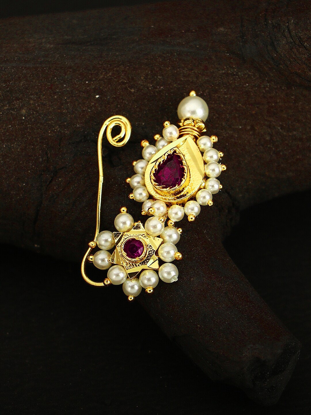 Adwitiya Collection 24-CT Gold-Plated Marathi Flower Shaped Stone-Studded Pearl Beaded Nose Pin
Adwitiya Collection 24-CT Gold-Plated Marathi Flower Shaped Stone-Studded Pearl Beaded Nose Pin