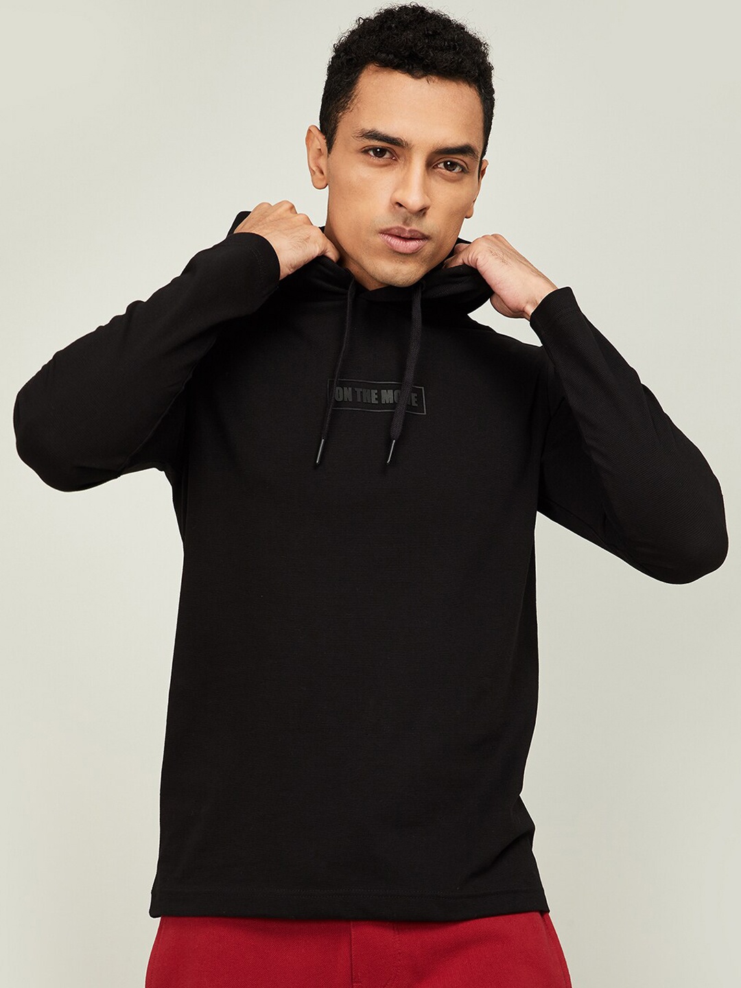 Kappa Men Black Solid Hood T-shirt