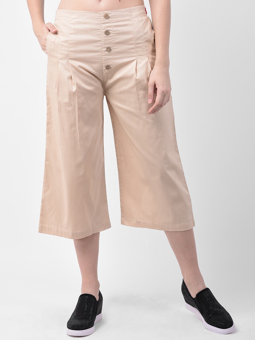 GRACIT Women Beige Regular Fit Solid Culottes