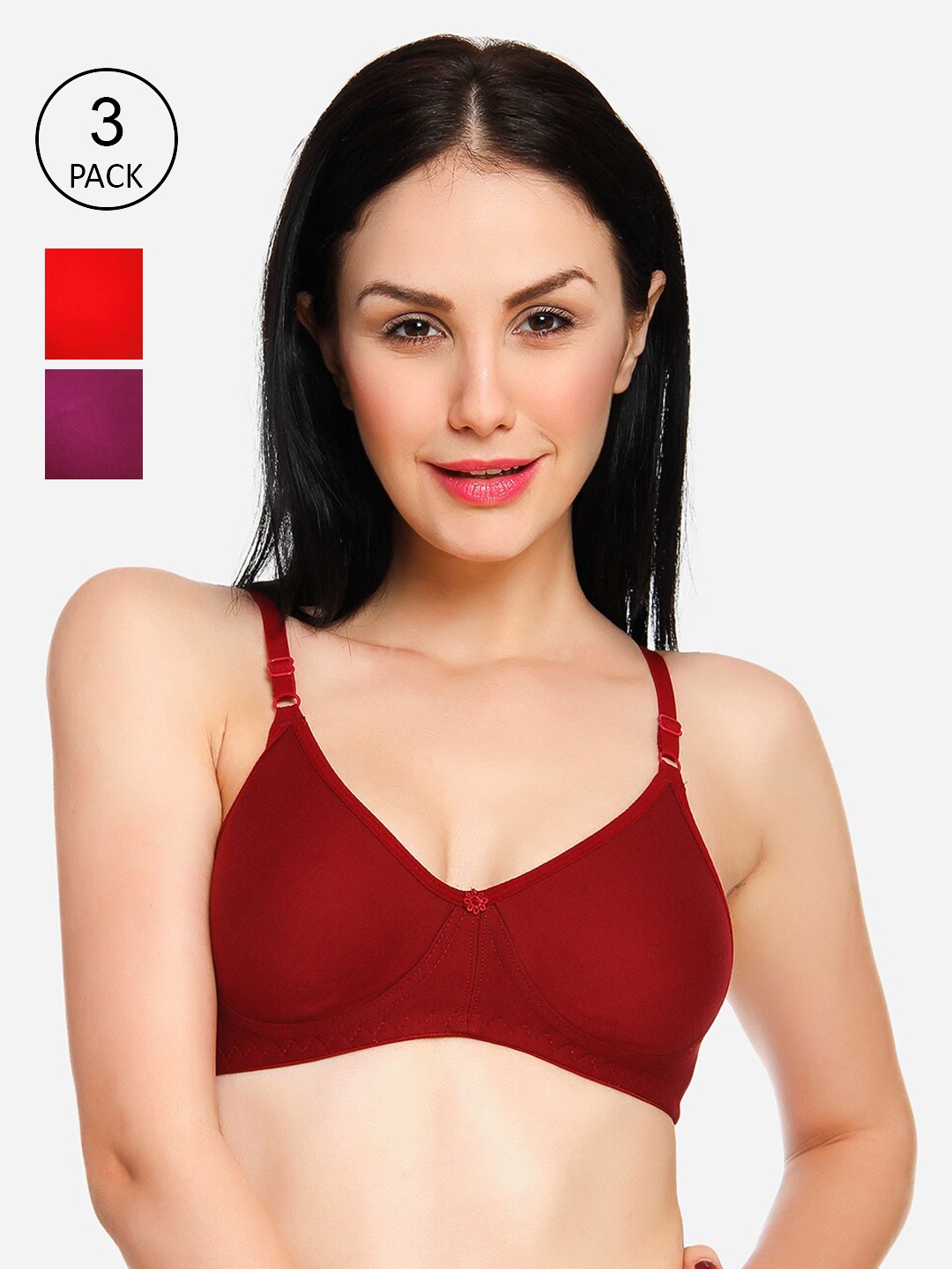 Innocence Women Pack of 3 Solid Non-Padded Wireless T-shirt Bra BBAPLIN90796_28B, Maroon
Innocence Women Pack of 3 Solid Non-Padded Wireless T-shirt Bra BBAPLIN90796_28B, Maroon