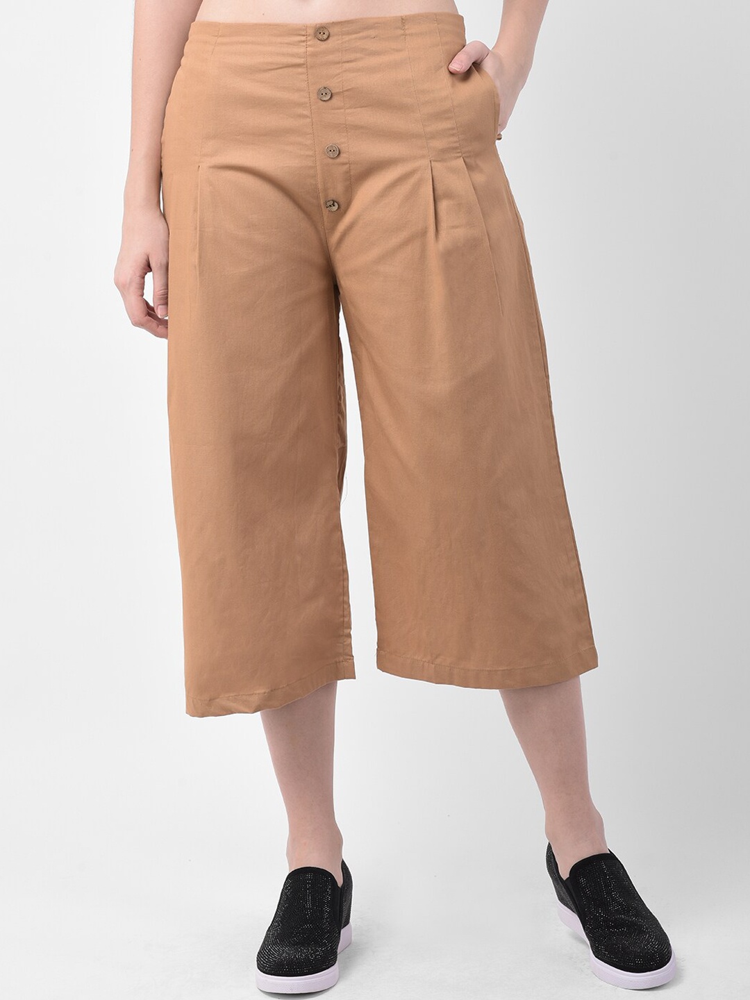 GRACIT Women Beige Regular Fit Solid Culottes