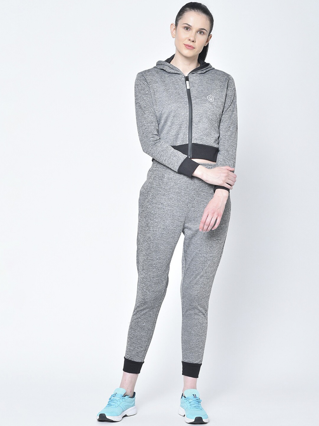 Chkokko Women Grey Melange Solid Tracksuit