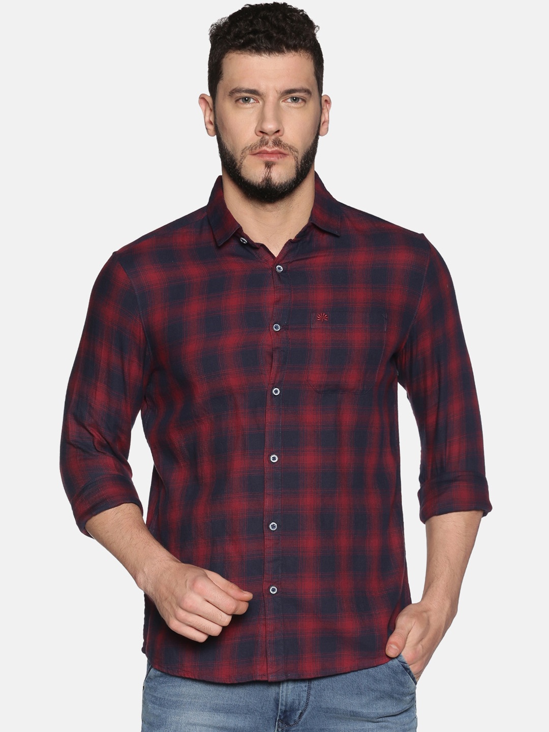 Chennis Men Red Slim Fit Checked Casual Shirt