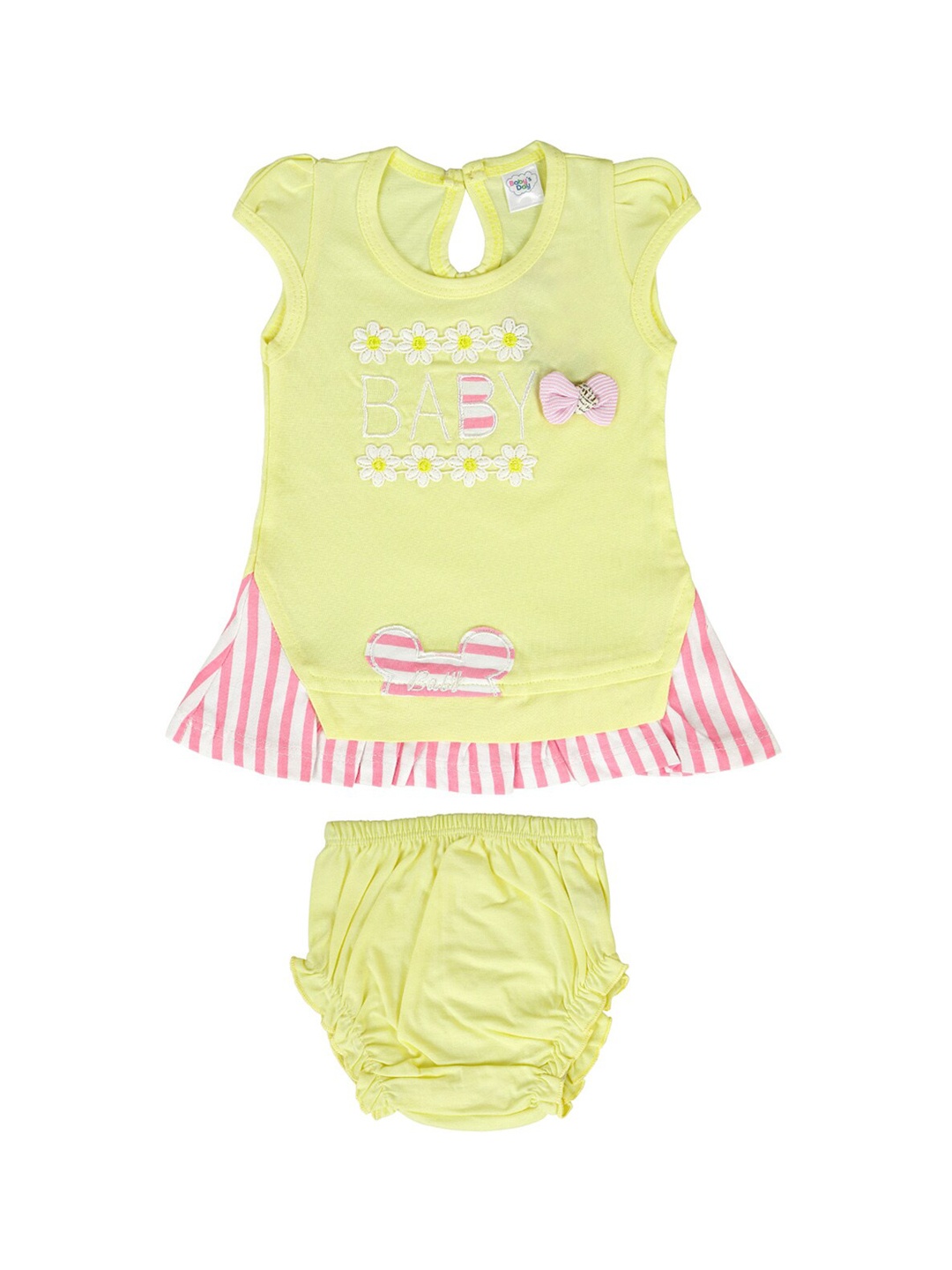 Babys Day Girls Yellow Embroidered A-Line Dress