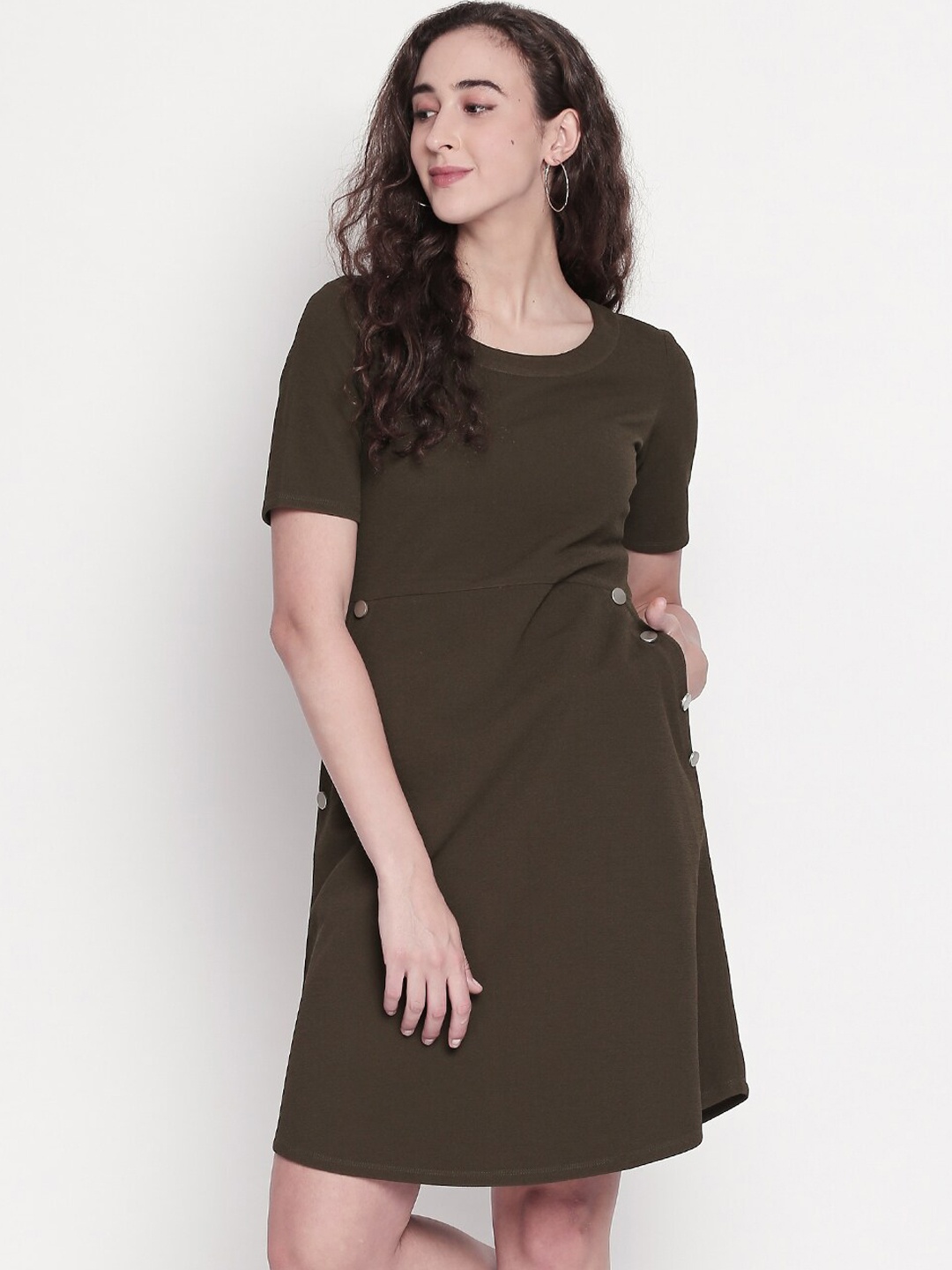 Mesmerize Women Green Solid A-Line Dress