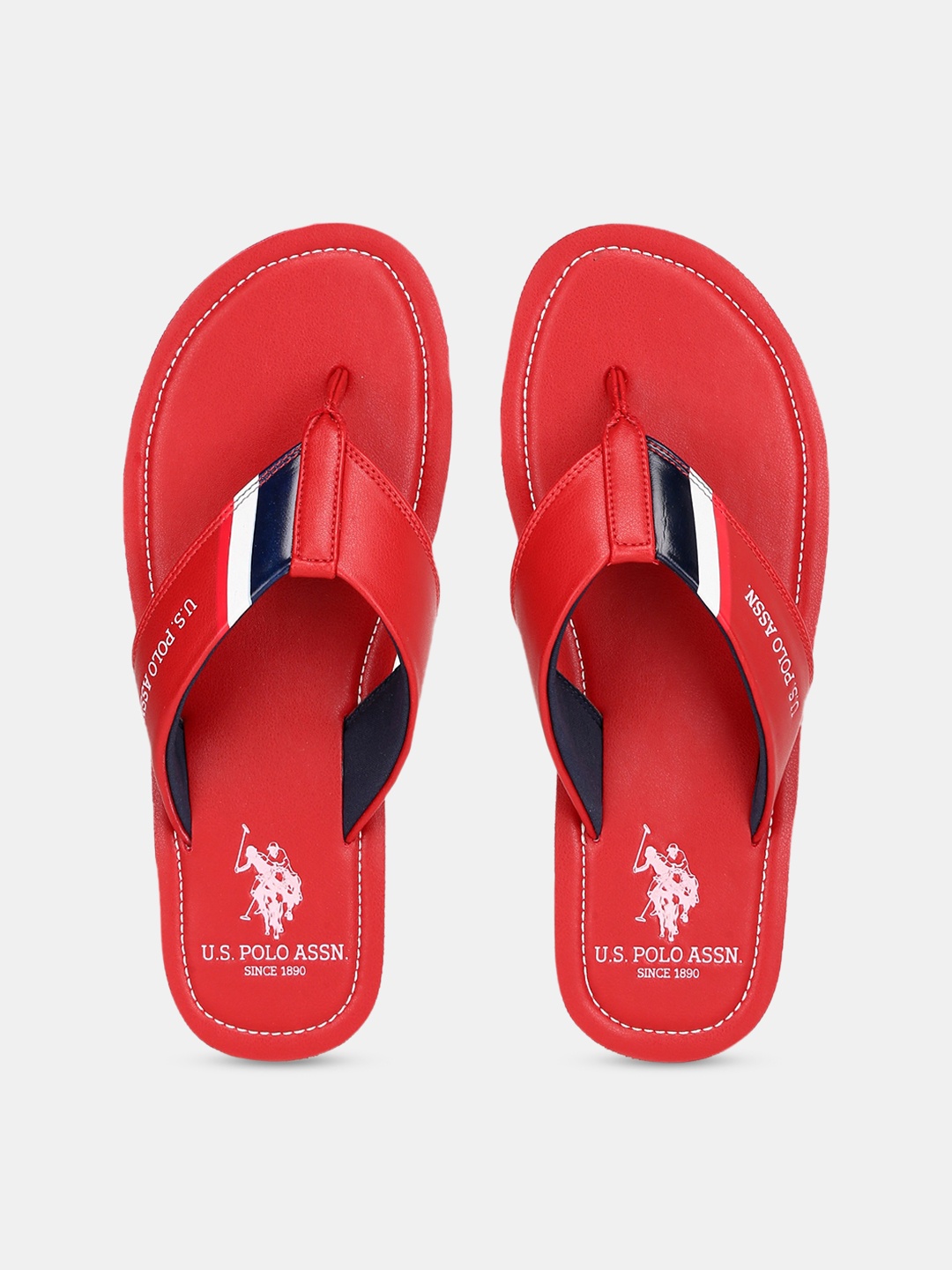U.S. Polo Assn. Men Red & White Solid Thong Flip Flops