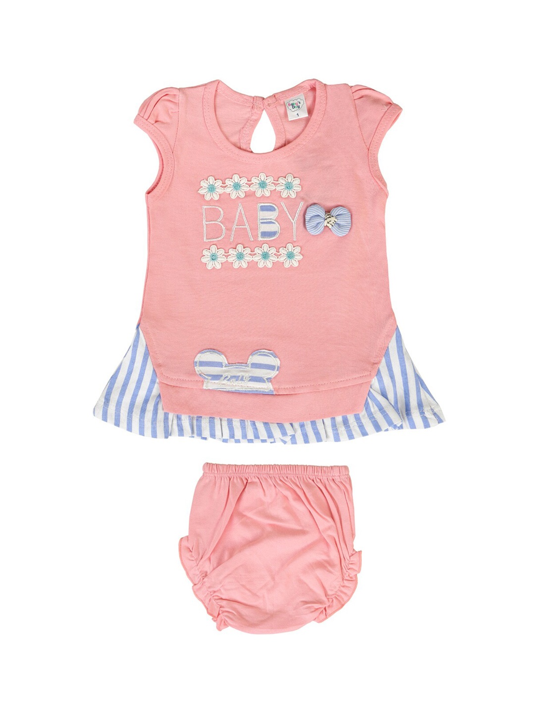 Babys Day Girls Pink & Blue Embroidered A-Line Dress