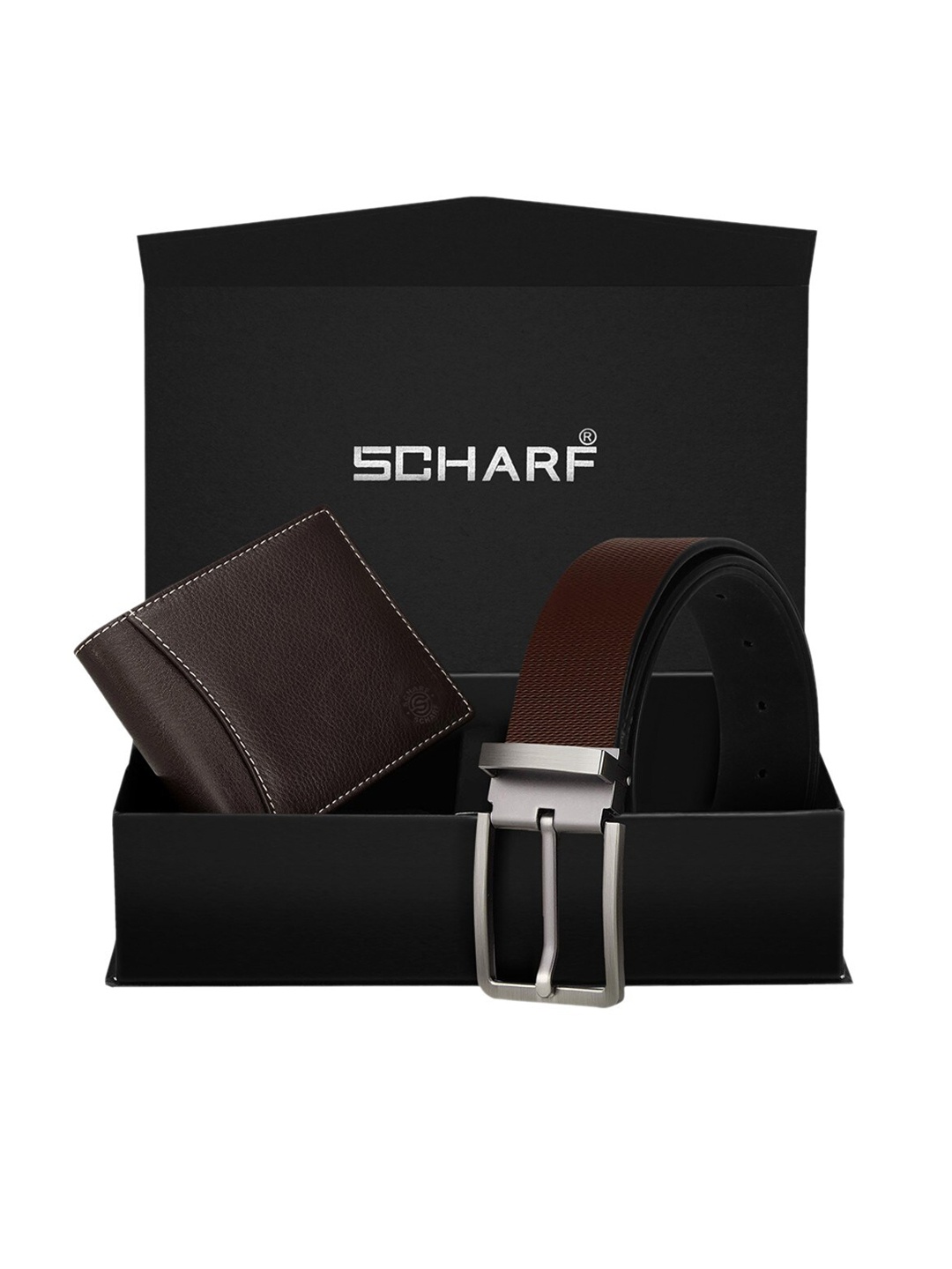 SCHARF Men Brown Genuine Leather Formal Belt & Wallet Gift Set