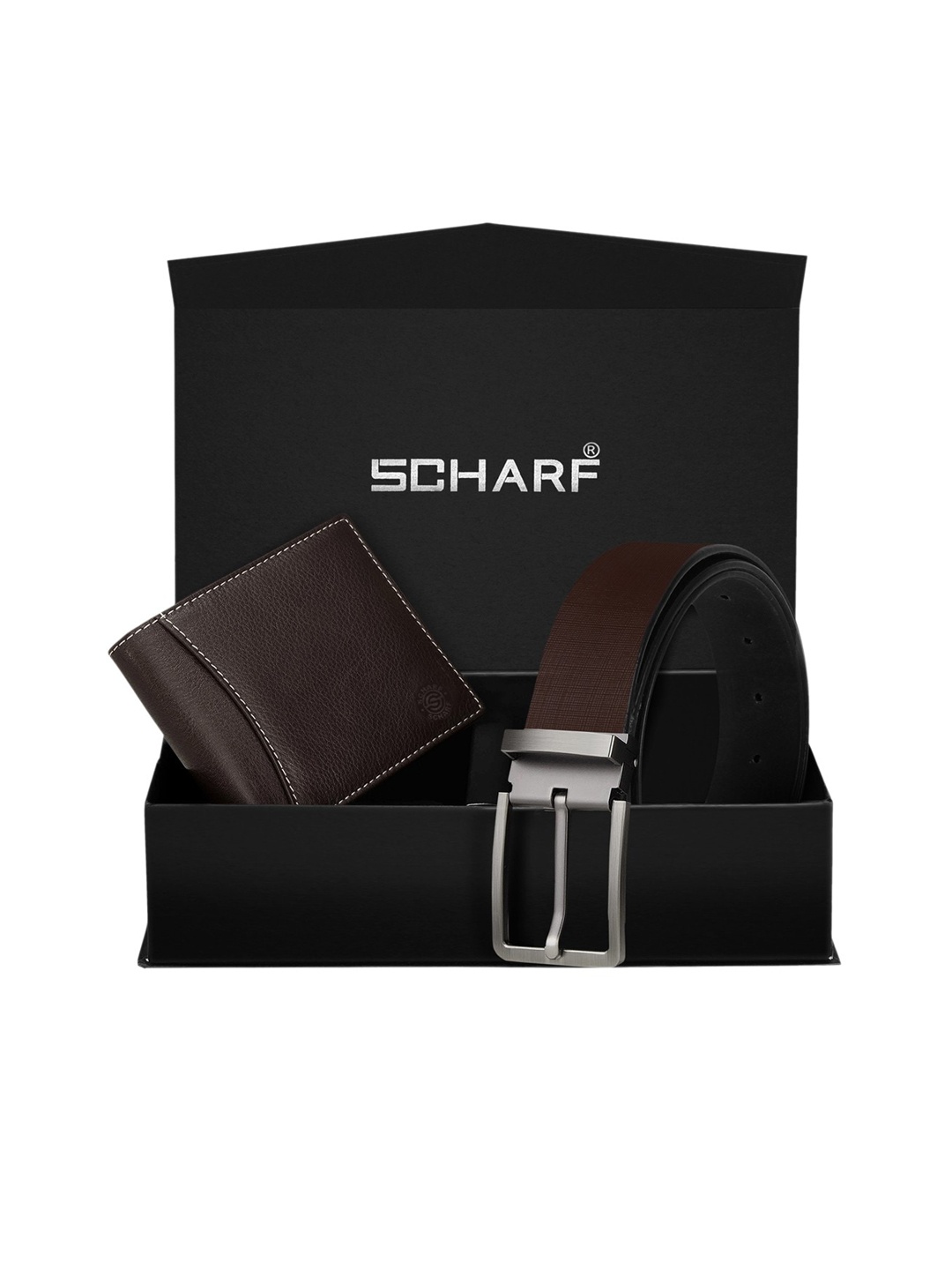 SCHARF Men Brown Genuine Leather Formal Belt & Wallet Gift Set