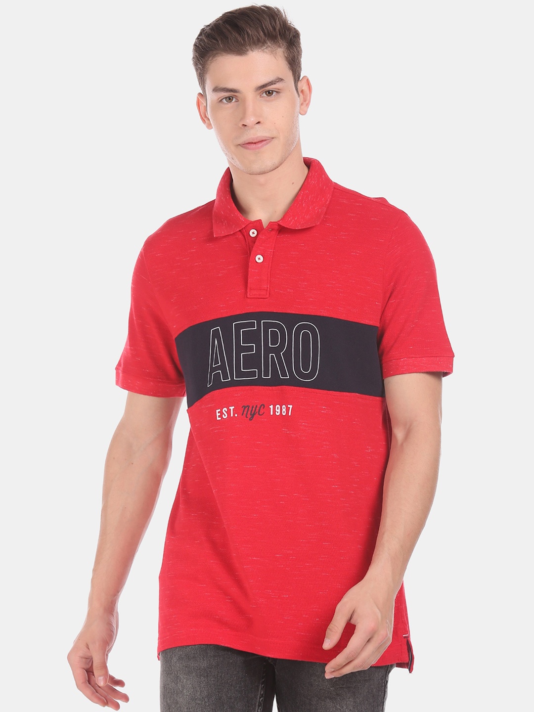 Aeropostale Men Red Printed Polo Neck T-shirt